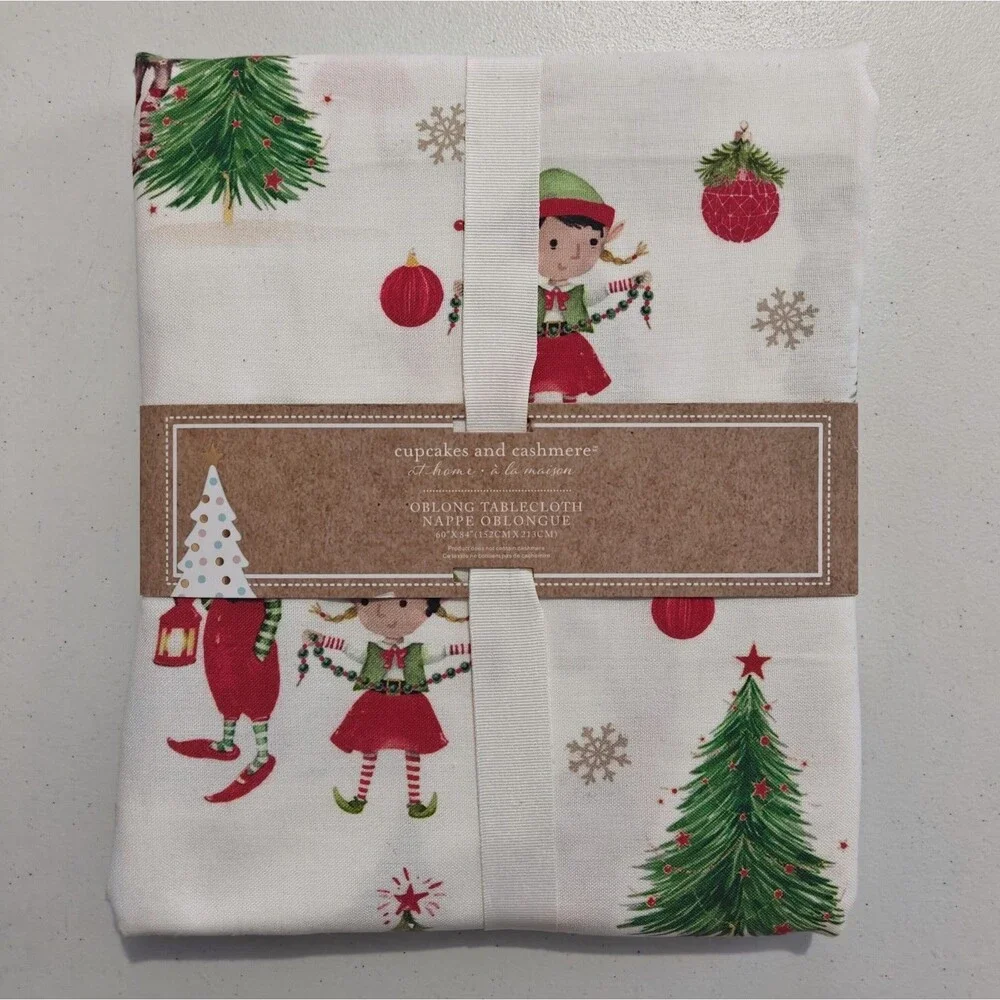 New Cupcakes and Cashmere Elf Christmas Tablecloth 60
